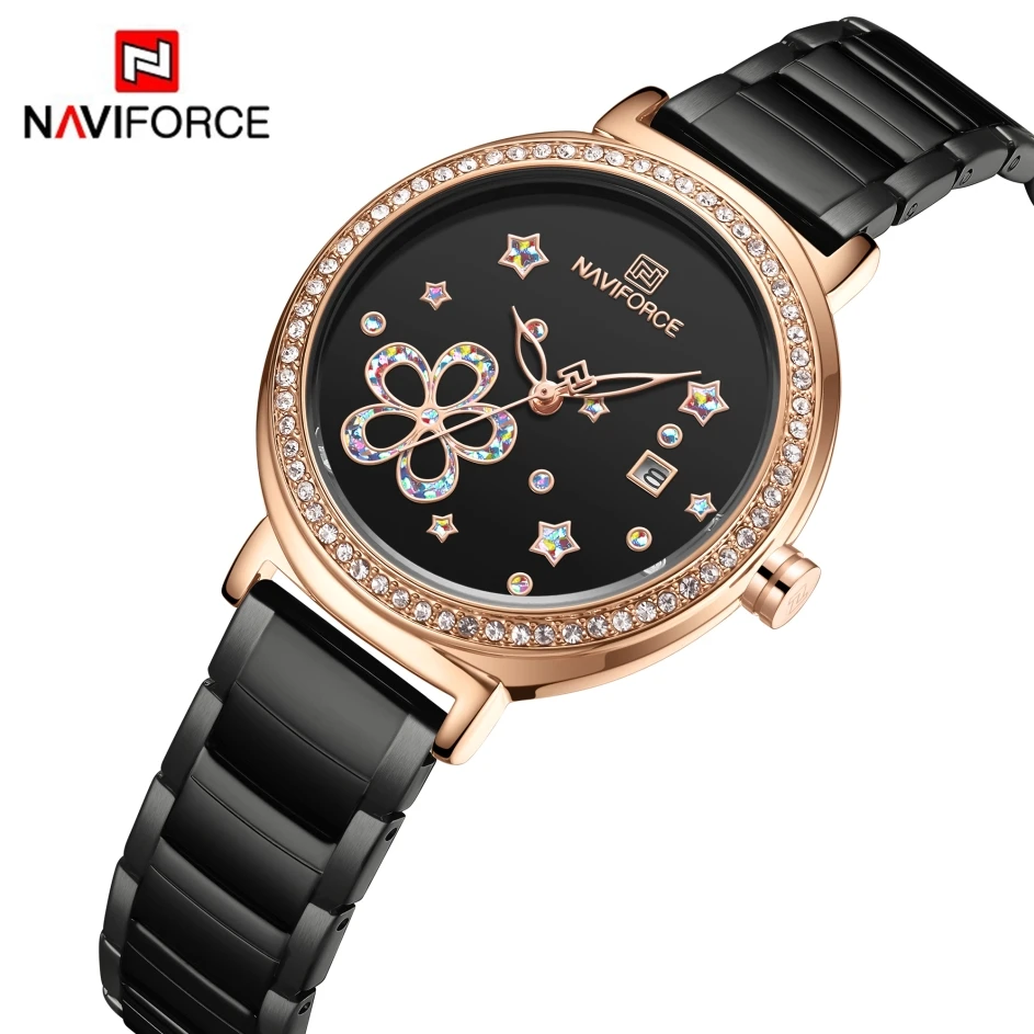 

NAVIFORCE Women Quartz Date Watch Stainless Steel Bracelet Waterproof 30M Lady Clock Fashion Dress Casual NF5016 Birthday Gift
