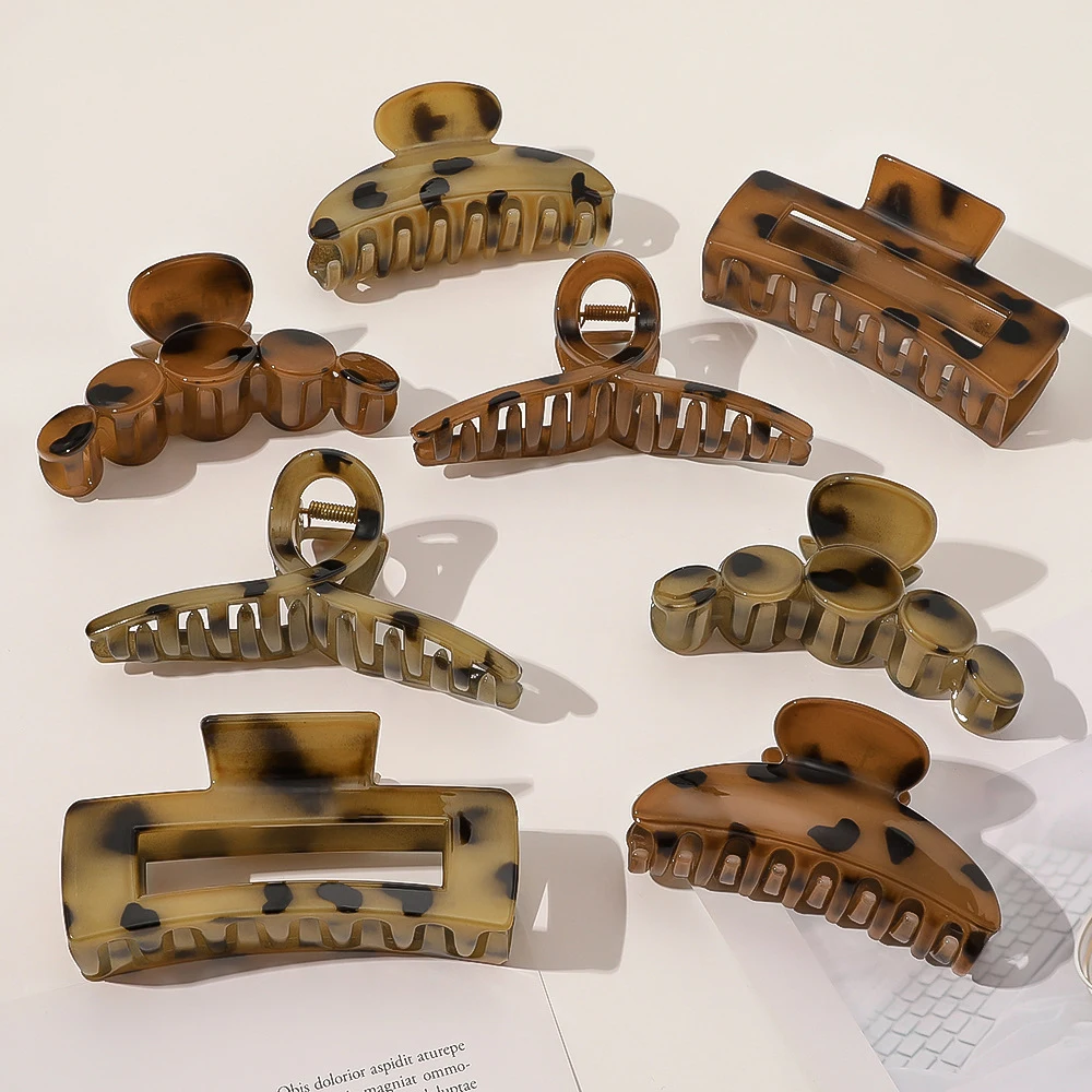

New Women Girls Acetate Hair Clips Leopard Print Hair Claws Headband Hair Crab Clamp Square Claw Clip Hairpins Hair Accessories