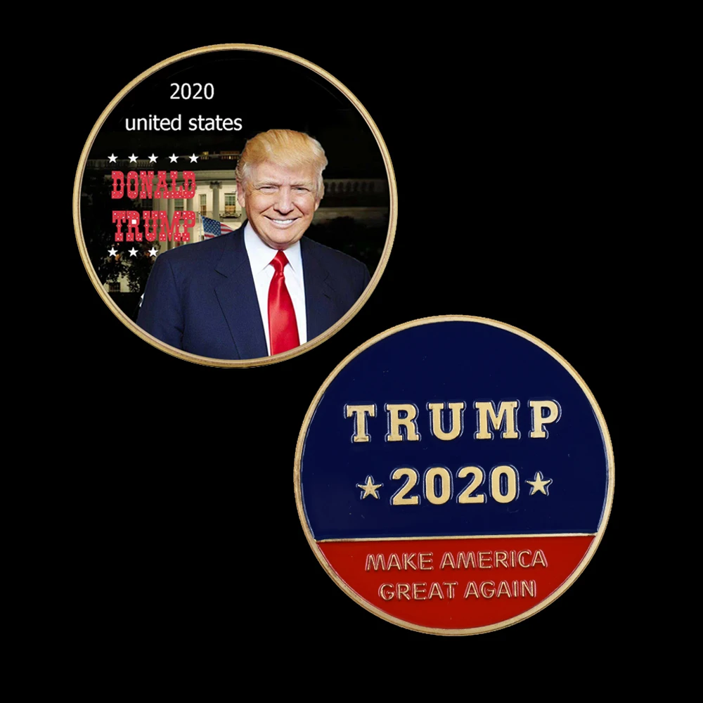 Золотая монета Американский 45 й президент Дональд с изображением Трампа белый