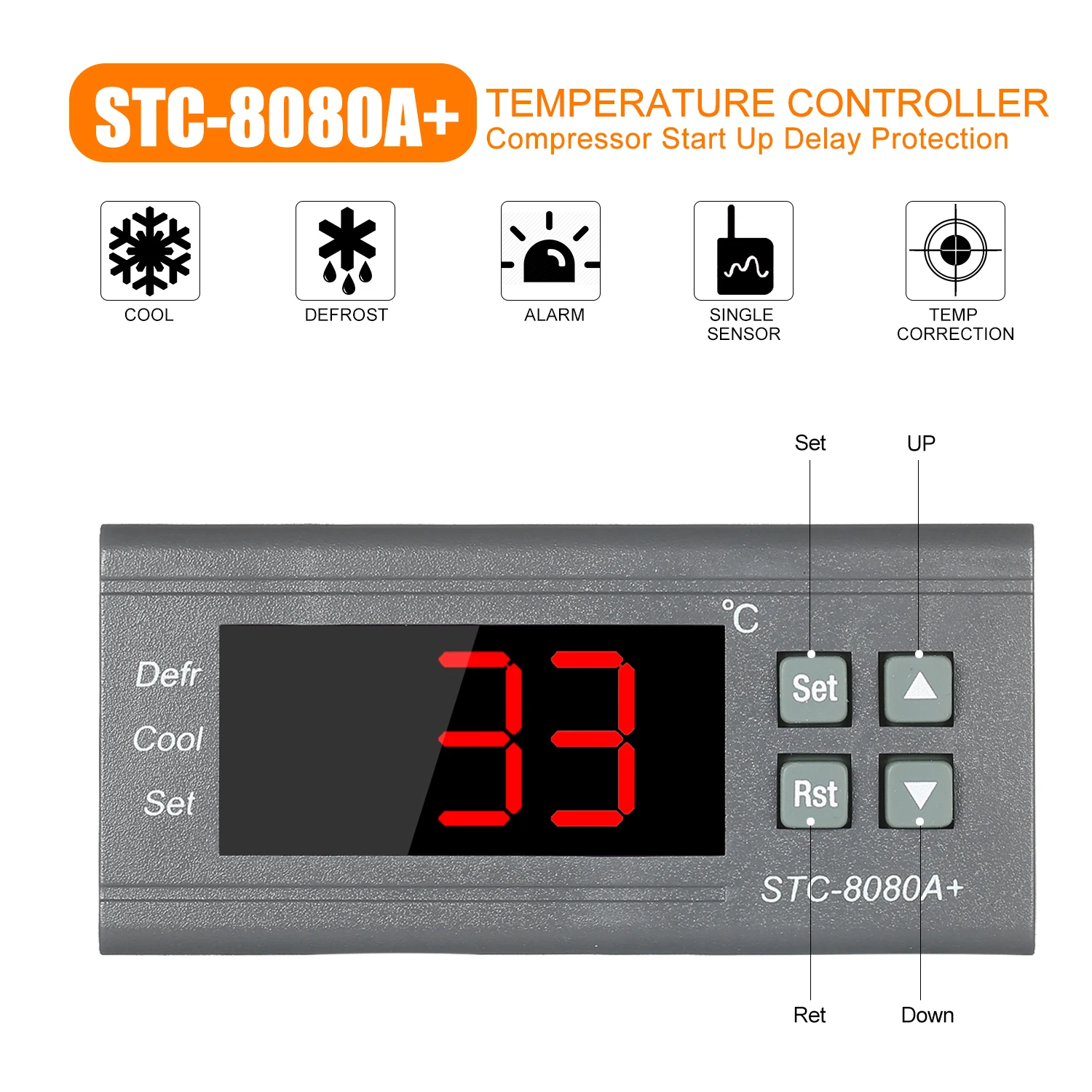 

Digital Temperature Controller STC-8080A+ Refrigerator Thermostat for Refrigerator Automatic Defrosting with NTC Sensor Probe