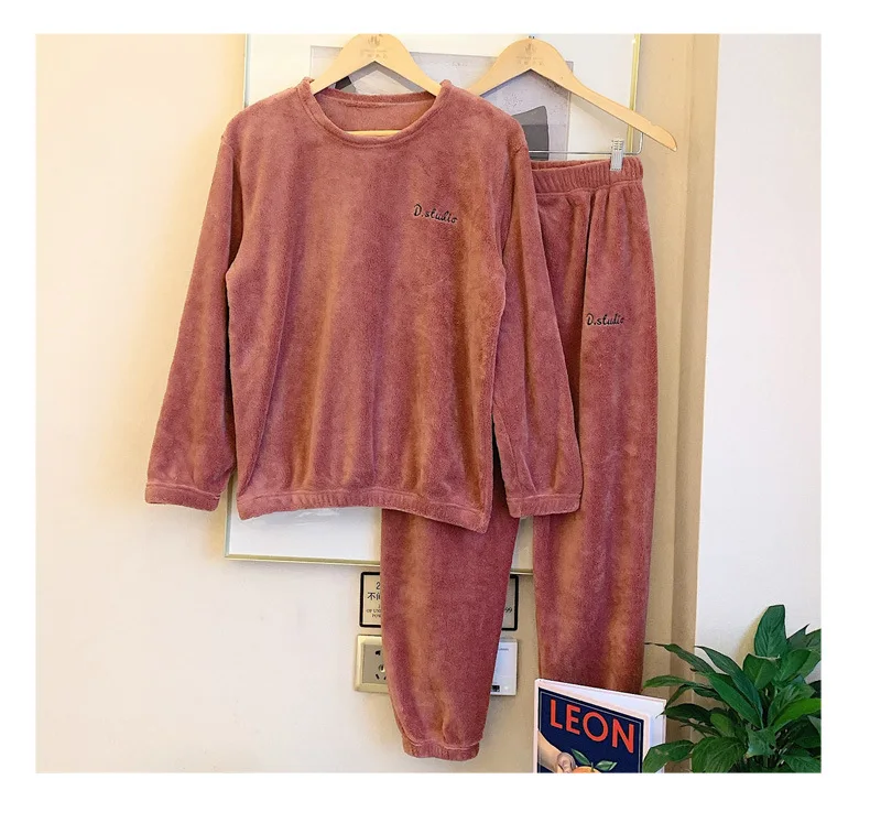 Осенне-зимний женский толстый фланелевый пижамный комплект для девочек с буквенным принтом, свободный бархатный пижамный комплект, костюм для сна, женские комплекты пижам