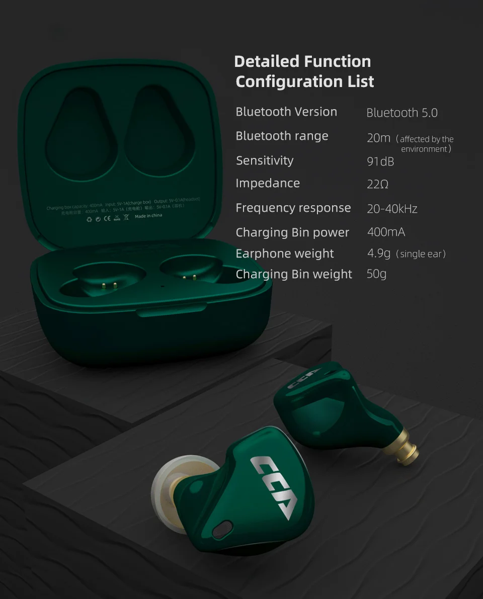 

CCA CX10 1DD+4BA Hybrid Driver 5.0 Bluetooth True Wireless Earbuds Earphone Headset Noise Cancelling CCA CX4 C10 PRO CA16 C12