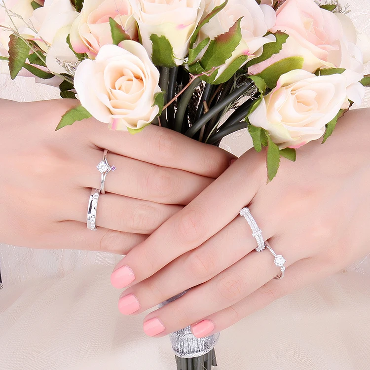 JewelPalace Square Wedding Rings 925 Sterling Silver Rings for Women Stackable Anniversary Ring Eternity Band Silver 925 Jewelry