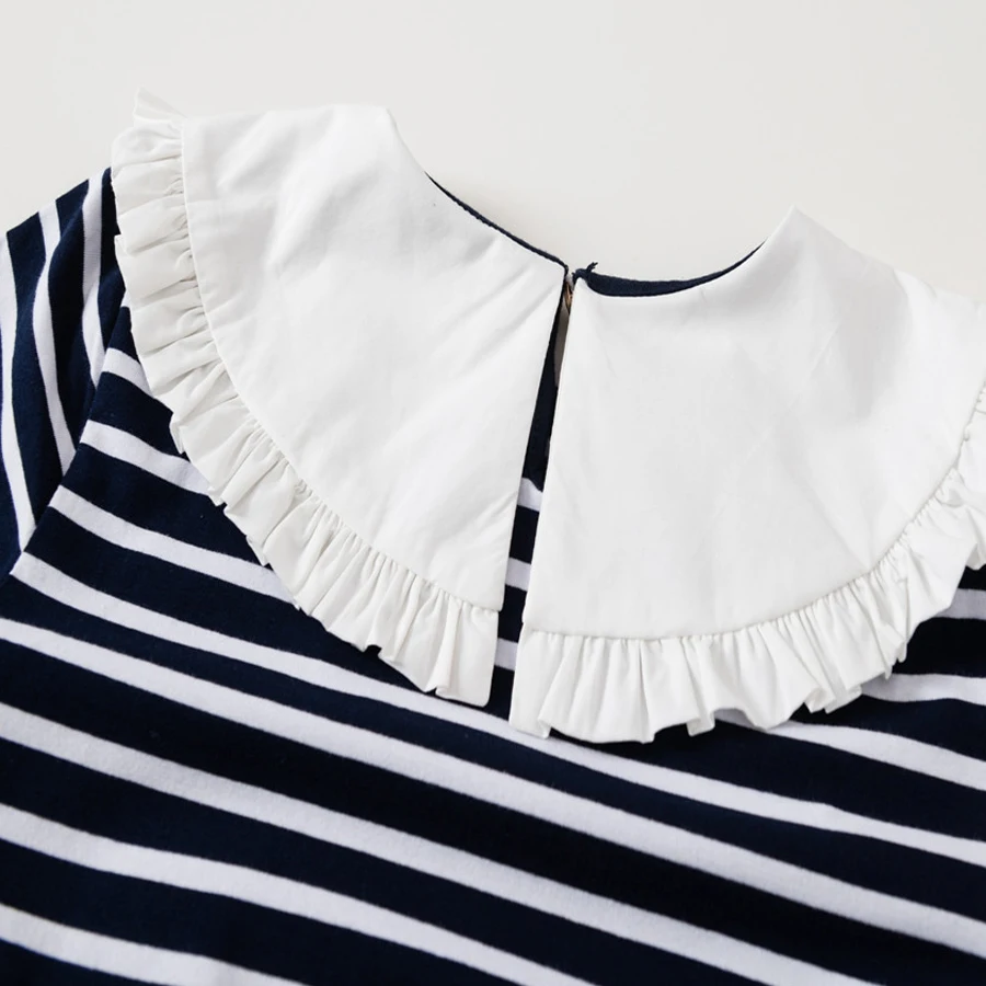 

21 free shipping Spring French Retro style Doll Collar with Ruffles long sleeve striped T-Shirts Lady Sailor's striped Shirt Top