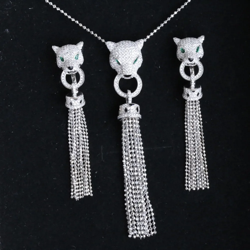 Серебряные висячие серьги &quotПантера&quot для женщин Белый CZ камень женские