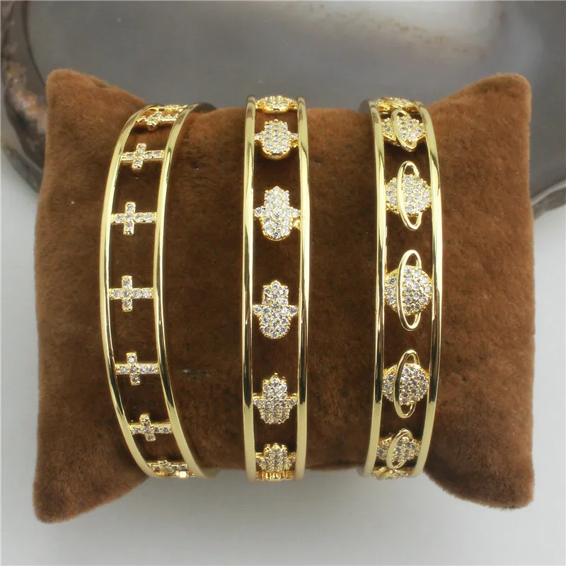 5pcs/lot New design plated cz bangle cross/planet/palm shape big single popular bracelet cheap wholesale |
