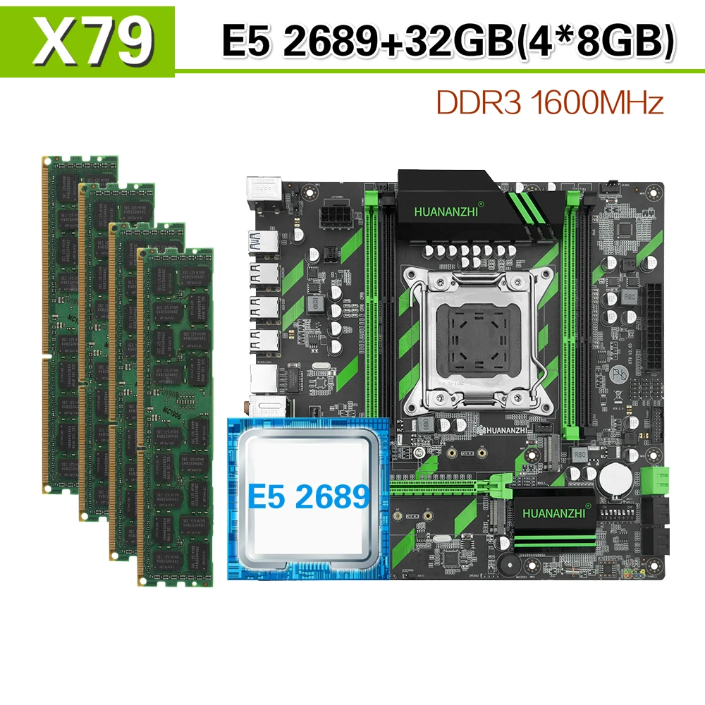 Материнская плата HUANANZHI X79 с Xeon E5 2689 4x8 ГБ = 32 Гб 1600 МГц DDR3 память ECC REG|Материнские