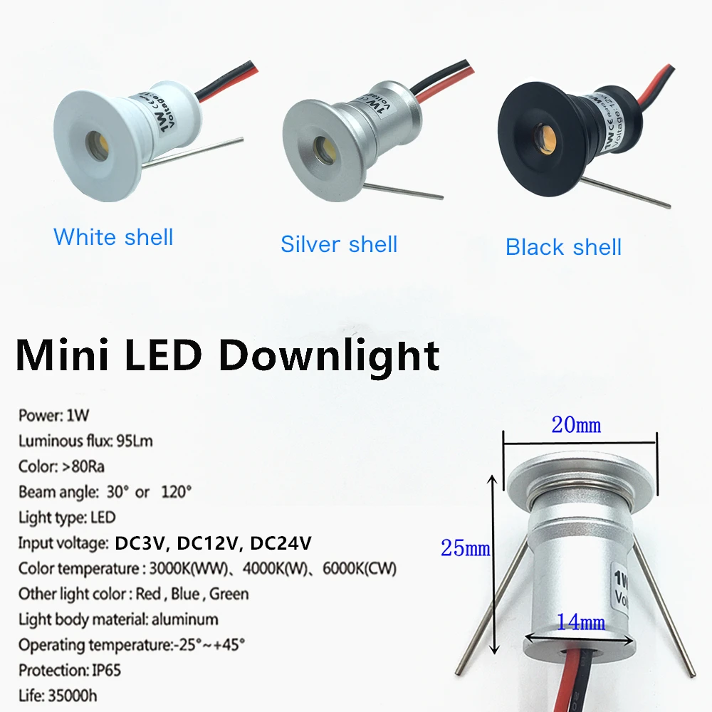 20pcs led spotlight dimmable 12v 3v 24v downlight 1w recessed ceiling lamp kitchen cabinet stair spot bulb light dropshipping free global shipping