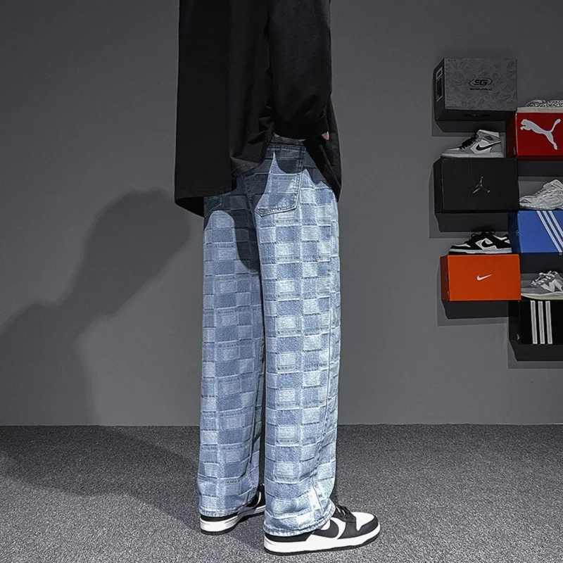 Men Fashion Wide Leg Jeans Mopping Straight Jeans Men Fall Feeling Ins Tide Brand Trend Casual Mens Loose Jeans Street Wear