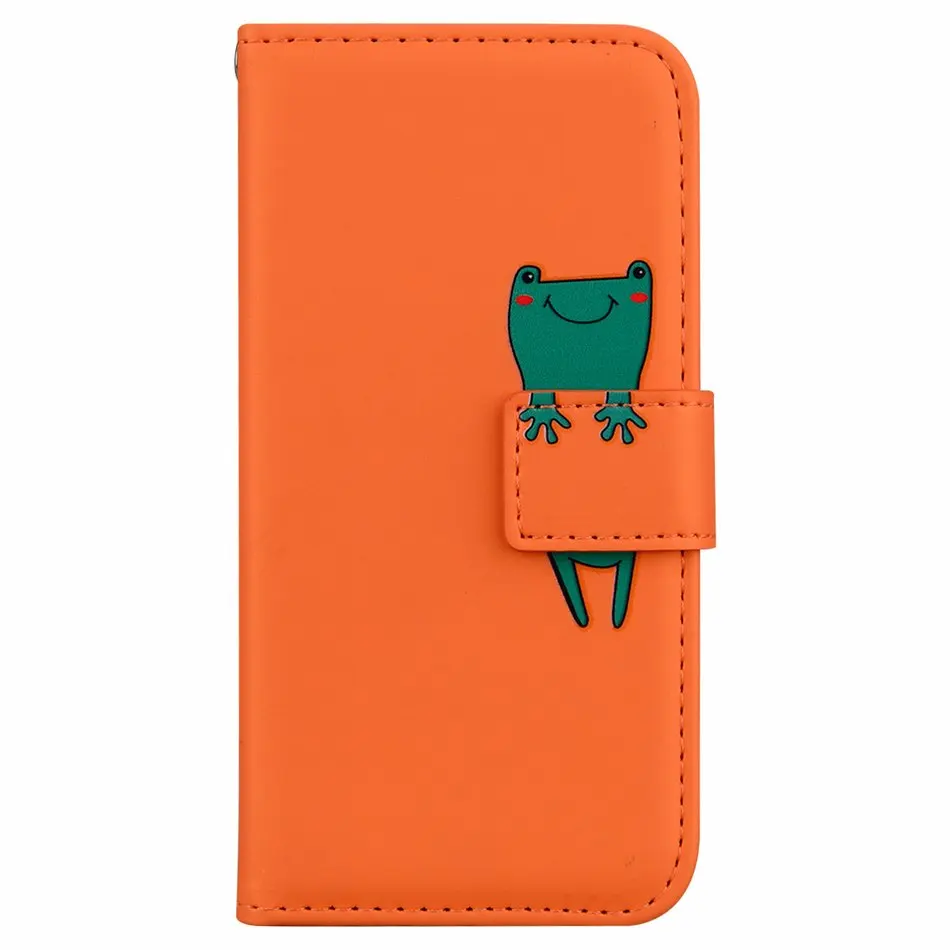 Orange Роскошный кожаный кошелек для телефона samsung Galaxy A50 A60 A70 A70S, однотонный чехол для телефона, милый маленький питомец, панда, лягушка, кошка, E22G - Цвет: Orange