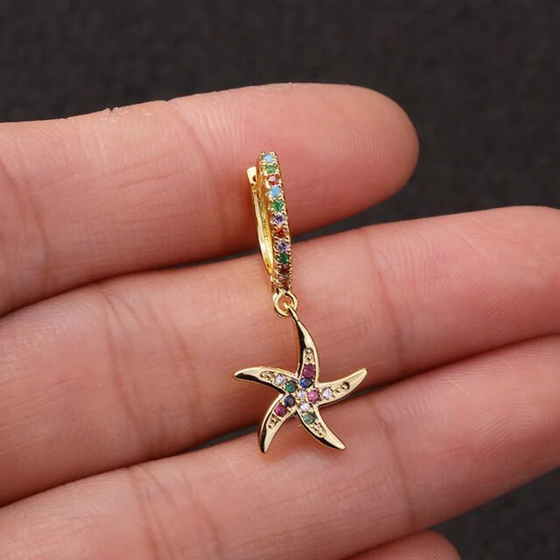 

Dainty Starfish Drop Earrings Inlaid With Colorful Zircon Women's Elegant Unusual Jewelry Various Styles Available For Wedding
