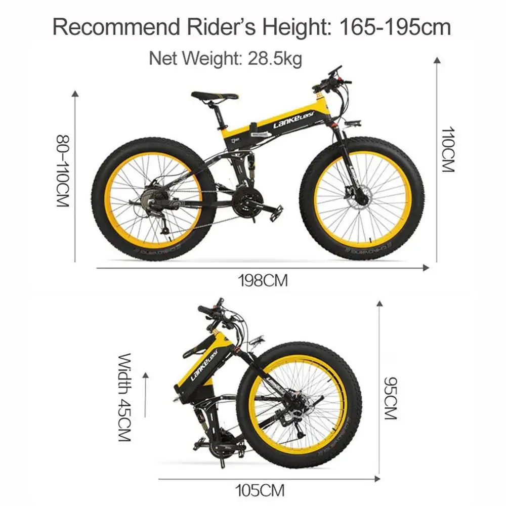 Billig LANKELEISI 1000W Leistungsstarke Faltbare Elektrische Fahrrad Mit 26 Inch 48V 14,5 A Li-Ion Batterie Fett Reifen Elektrische Fahrrad Verbesserte Gabel