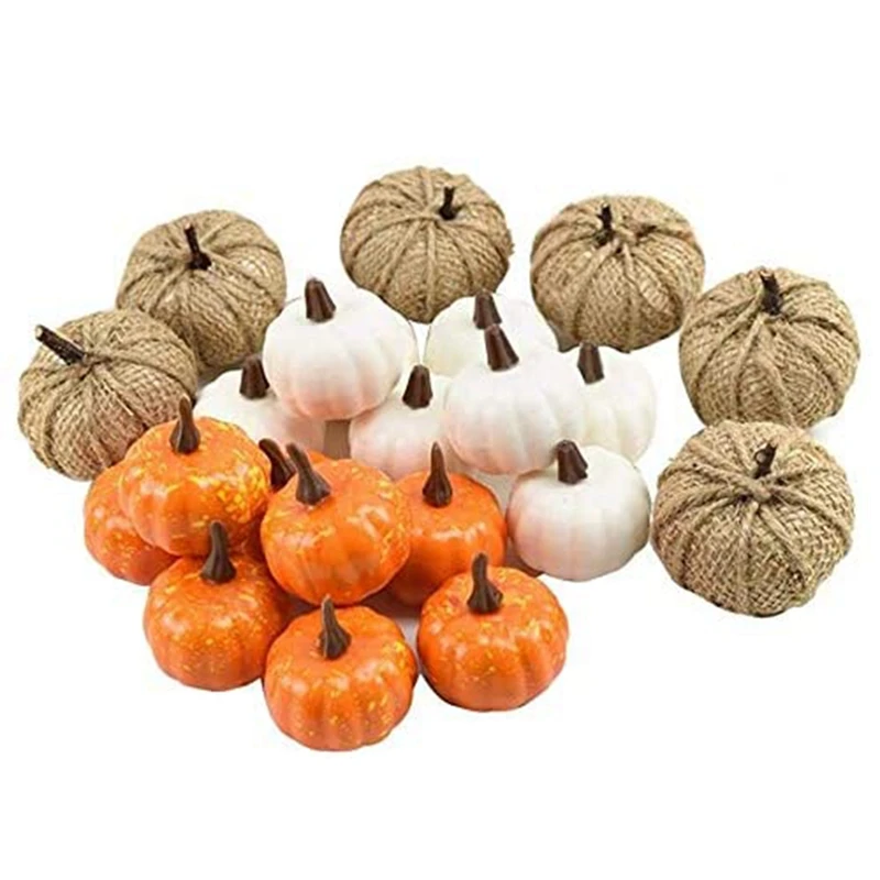 

22 Pcs Artificial Pumpkins Set Assorted Faux Harvest Pumpkins for Fall Wedding Thanksgiving Seasonal Holiday Tabletop