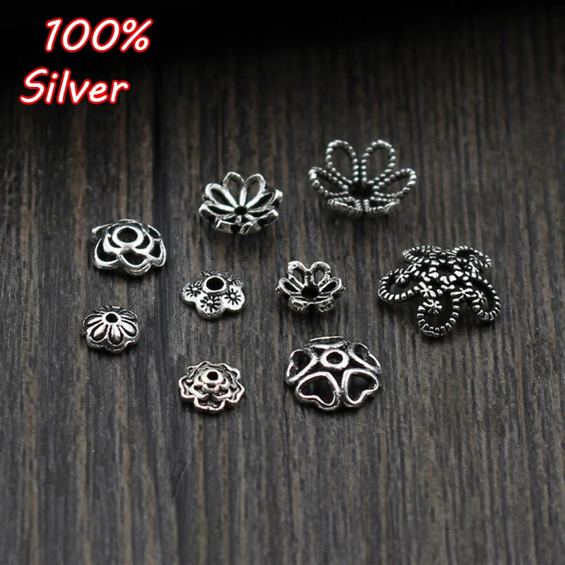 

10pcs Manual 925 Sterling Silver Color Bead Caps Connector DIY Jewelry Stuff Accessories Supply For Necklace Bracelet Making