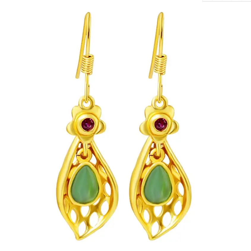 

vintage 24k gold drop earrings leaf pendant Earrings for women 24k gold filled earhook earring wedding серьги birthday eardrop