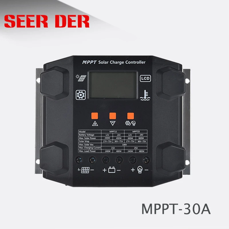 Контроллер заряда солнечной батареи MPPT 12 В 24 регулятор панели 2 USB порта ЖК