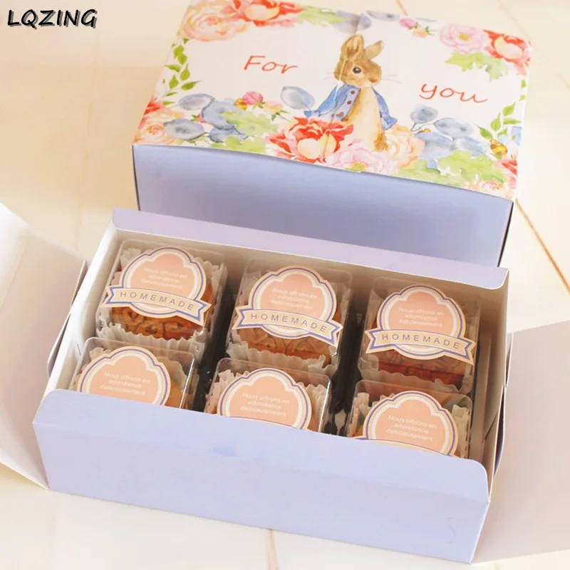 20 шт./лот милый кролик коробка для пирожных портативный 6 Кекс пакет печенья дети