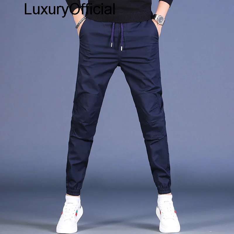

Autumn casual pants elastic waist slim fit small feet tide brand dark blue pants Leggings