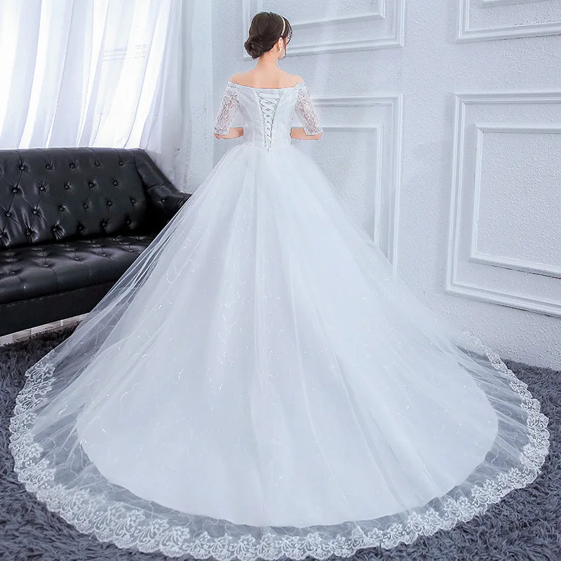Роскошное Свадебное платье с шлейфом es на шнуровке со средним рукавом