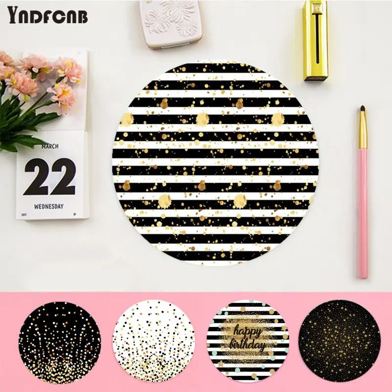 

Круглый игровой коврик для мыши с плавающими точками, черный и золотой на белом, компьютерные коврики, нескользящий коврик для ноутбука и ПК...