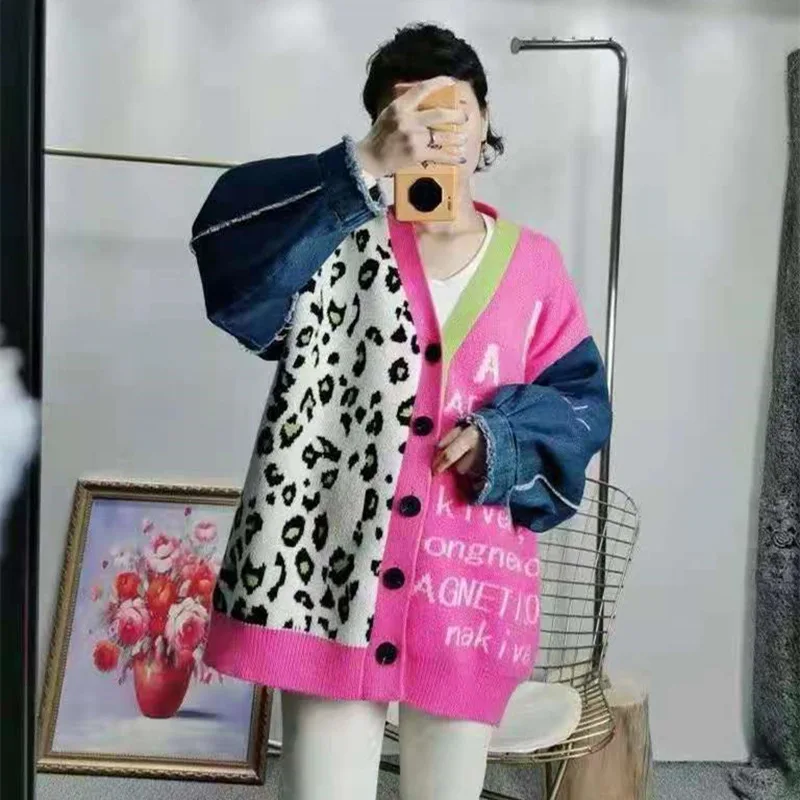 

Женский вязаный кардиган с буквенным принтом, свободный свитер с длинным рукавом, Осень-зима 2021