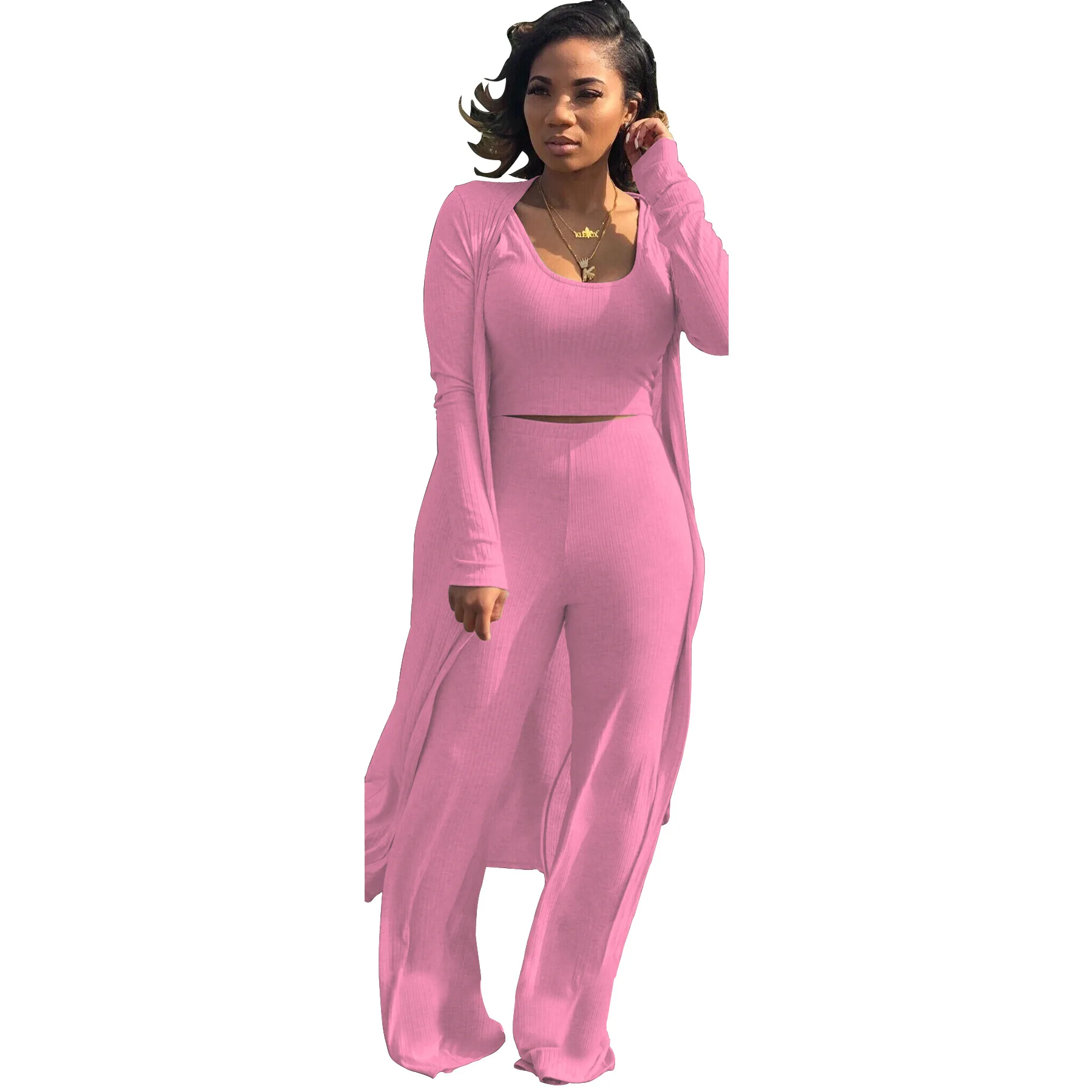 

European and American high elastic crater strip three-piece suit, tight-fitting sexy nightclub women's clothing stacked leggings
