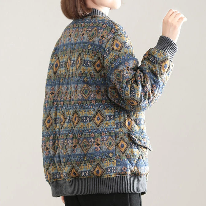 2021 winter new cotton-padded jacket women Korean  printed retro short padded jacket thick warm short jacket  coat