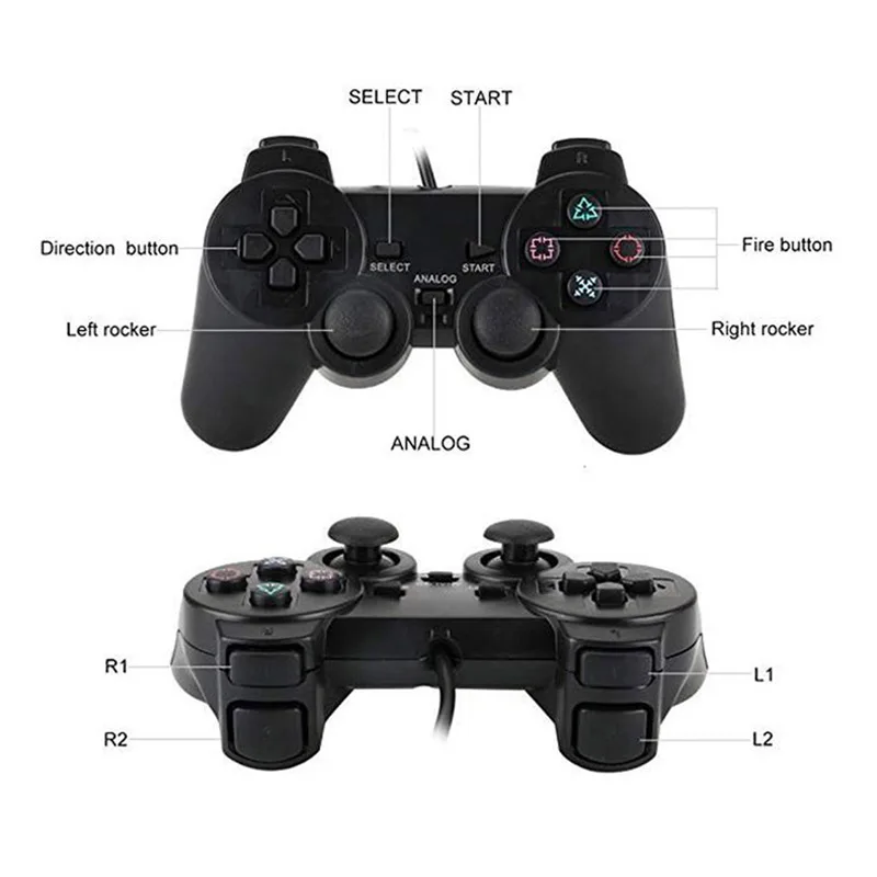 Высококачественный интересный черный геймпад для PS1/PS2 playstation Joypad с двойным джойстиком