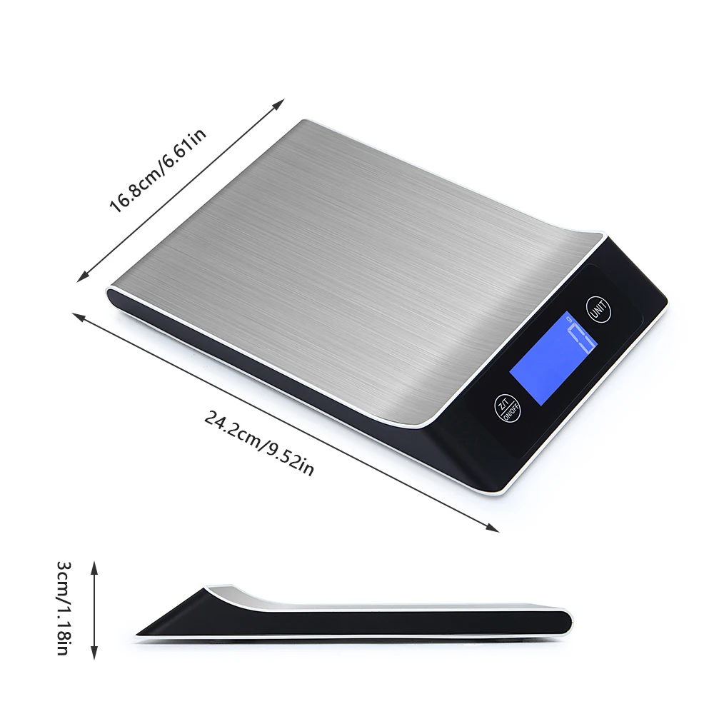 

15Kg Kitchen Scale Stainless Steel Weighing Scale Food Diet Postal Balance Measuring LCD Electronic Scales