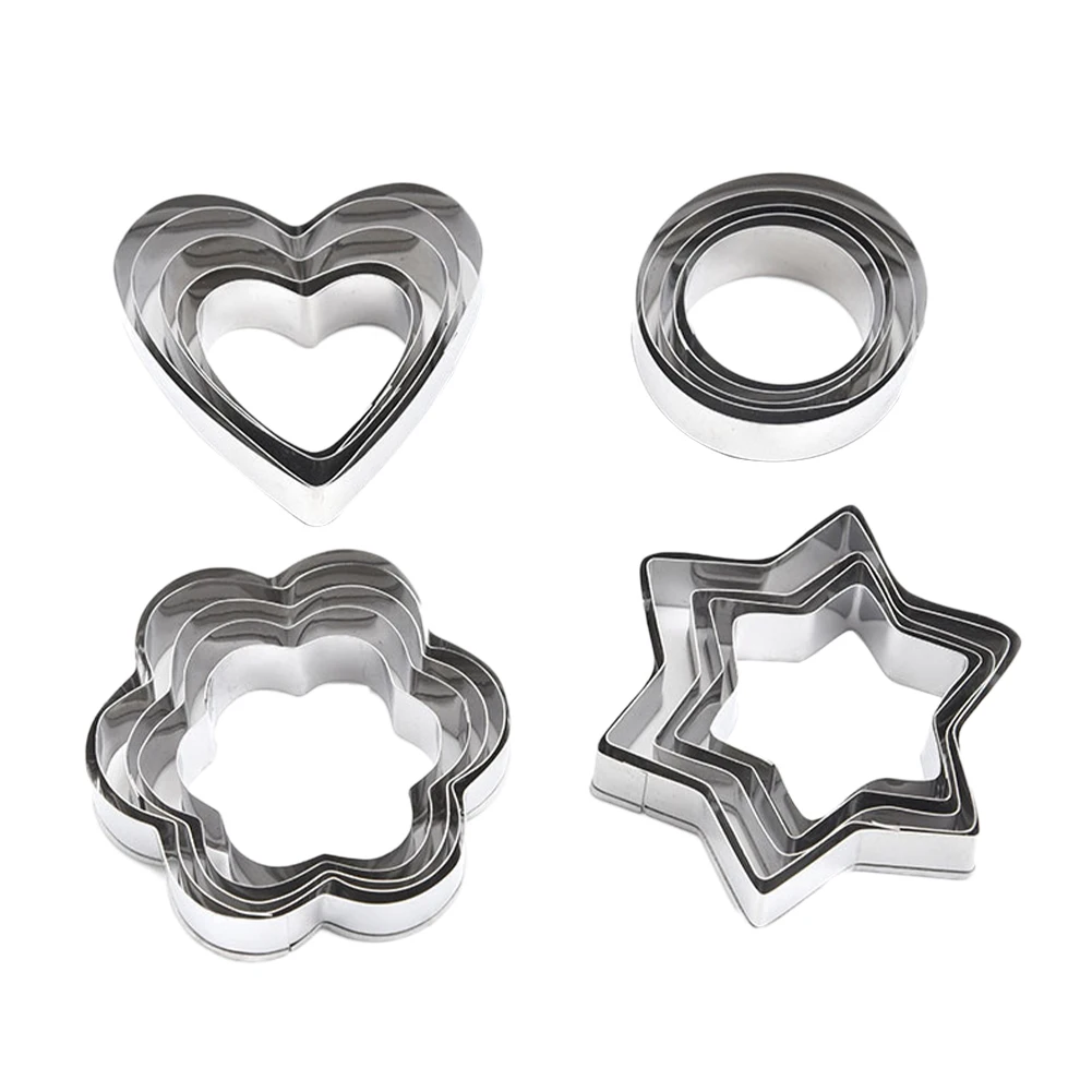 

4 Styles Cookie Cutter Baking Moulds Stainless Steel Cookie Cutters Plunger Biscuit DIY Mold Star Heart Cutter Baking Mould