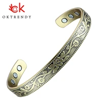oktrendy women vintage flower design energy magnetic copper bracelet adjustable cuff bangles for women couple jewelry gift