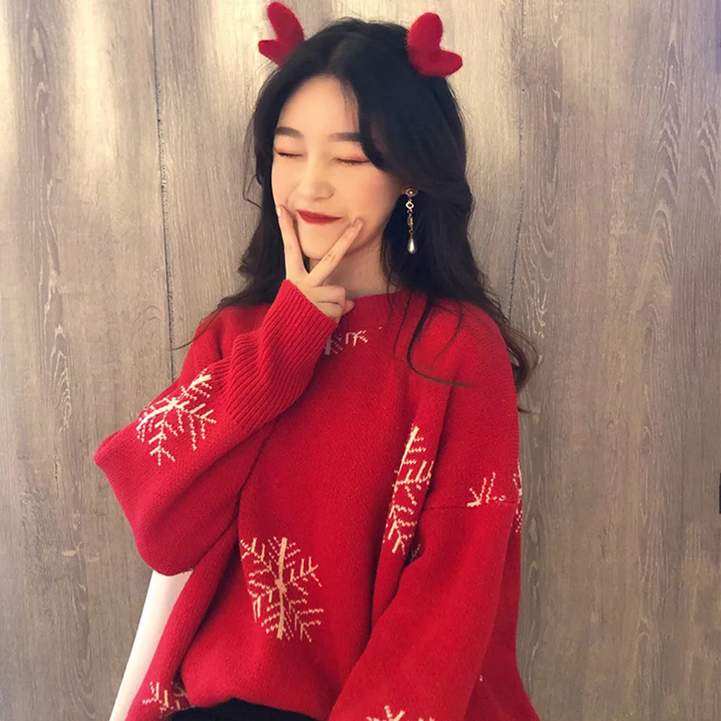 Christmas Women Sweater Santa Claus Reindeer Printed O-neck Long Sleeve Women Pullovers Winter Jumpers Knitwear Sweater