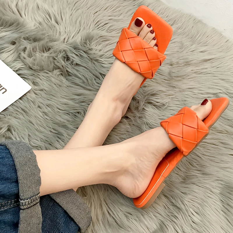 

Woman Weave Flat Slippers Summer Open Toe Beach Sandals Flip Flops Woman Footwear Summer Women Comfortable Beach Shoes