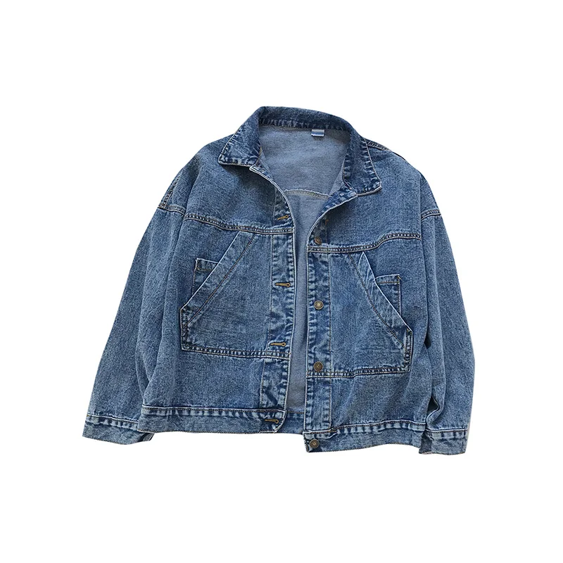

Solid Turn-down Collar Jean Jacket for Women 2020 New Preppy Style Fashion Pockets Loose Casual Blue Vintage Women Denim Coats