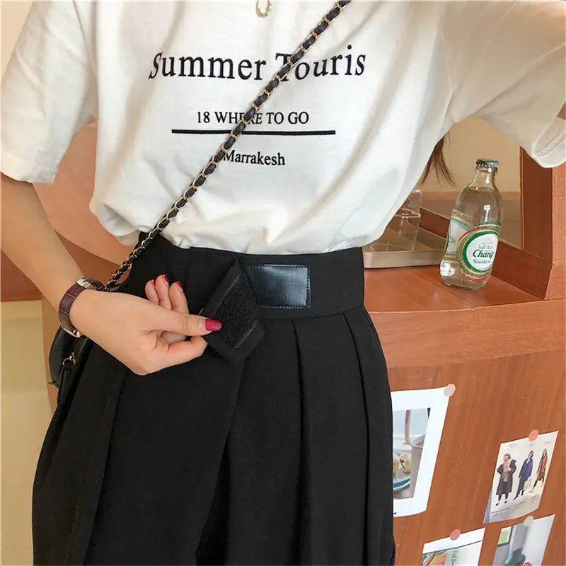 Черные шикарные свободные однотонные Прямые повседневные универсальные офисные