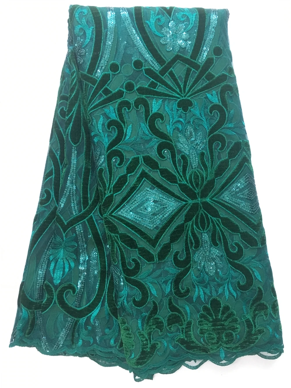 Французский вельветовый кружевной ткани ANNA зеленое кружево с блестками в