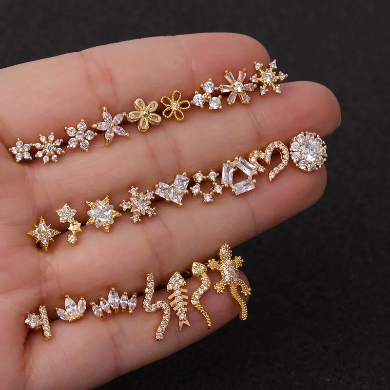 Серьга-штанги с фианитом для пирсинга ушной раковины ювелирное изделие прокола