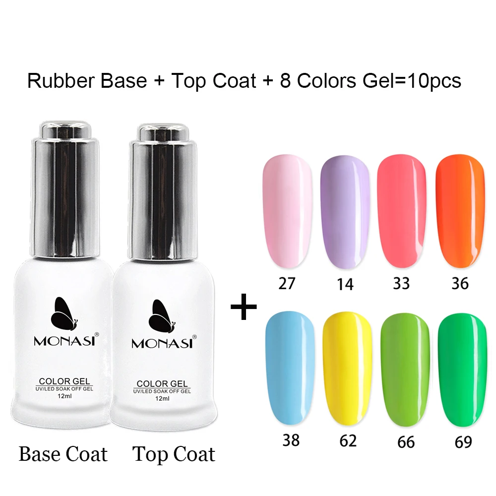 

MONASI Gel Polish Kit 12ml Soak Off Colors UV Gel Top and Base Coat 10PCS Top Selling Products In 2021