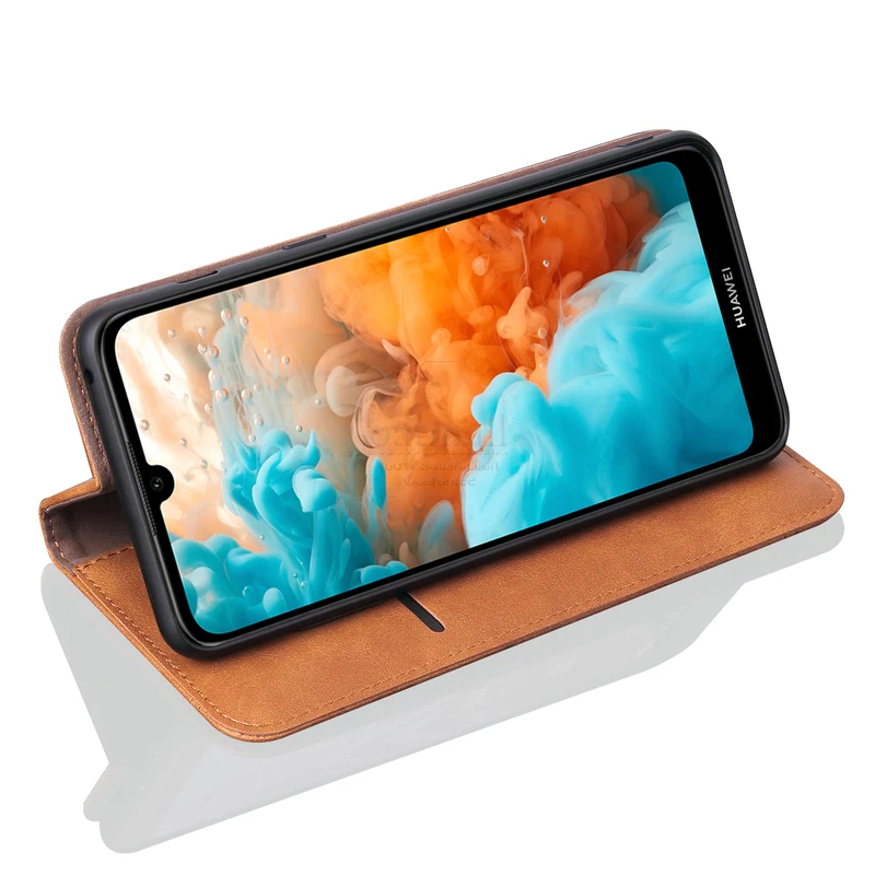 Роскошный тонкий кожаный флип чехол в стиле ретро для Huawei Y6 2019 Y6P / Honor 9A 8A кошелек с