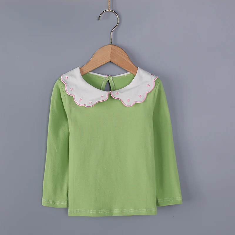 Green baby girls clothes spring t-shirts long-sleeve lovely princess tshirt cotton o-neck female children clothing top tees - Color: Green