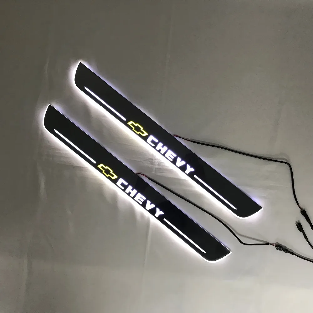 RQXR светодиодные движущиеся двери scuff для chevrolet chevy dynamic порога пластина плоская подкладка наложения потока/еще светильник, 2 шт
