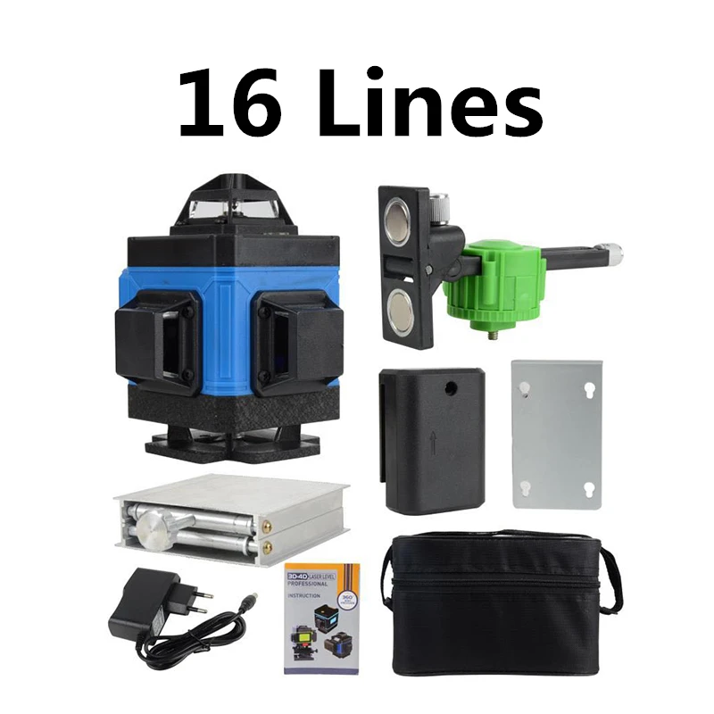 

8/12/16 Lines Laser Level 4D Self-Leveling 360 Horizontal And Vertical Cross Green Laser Beam Line With Battery & Wall Bracket