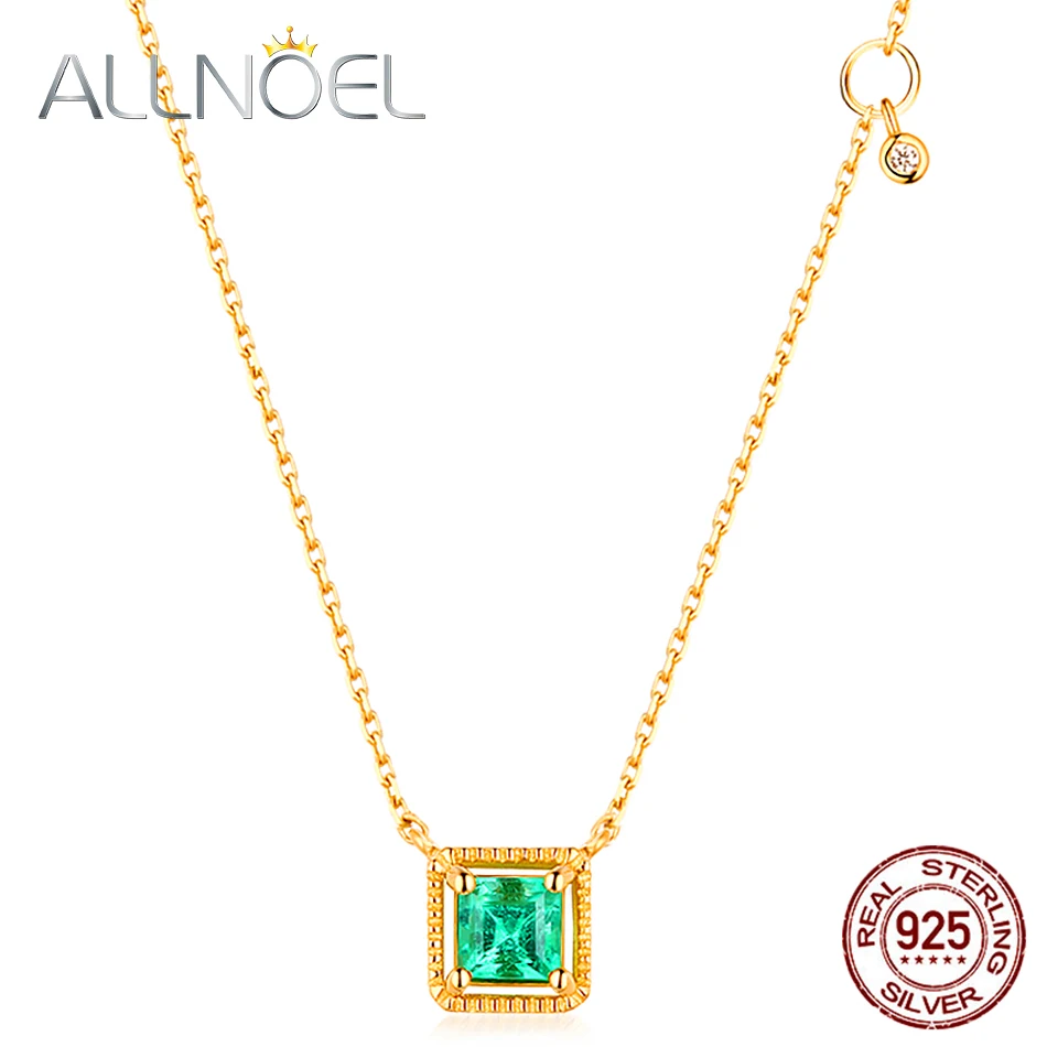 

ALLNOEL, ожерелье из стерлингового серебра 925 пробы для женщин, зеленый нано циркон, драгоценный камень, бриллиантовые ожерелья, настоящее золо...