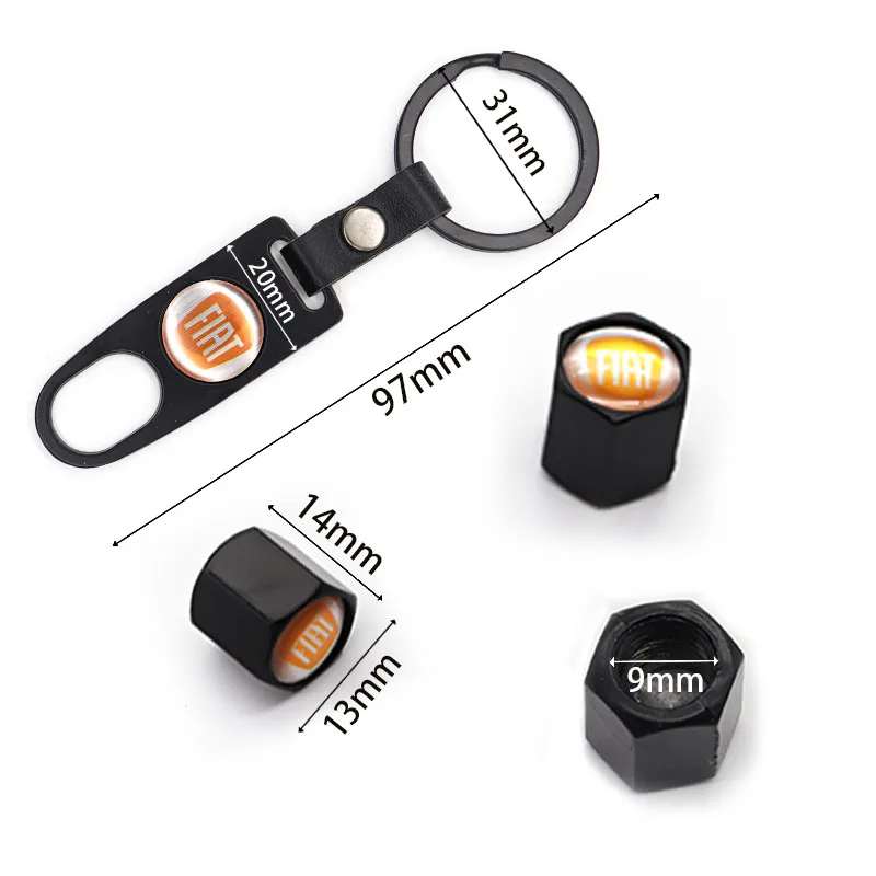 

Auto parts Fiat- metal car tire valve cover with a small wrench for tightening the cover and can be used as a keychain