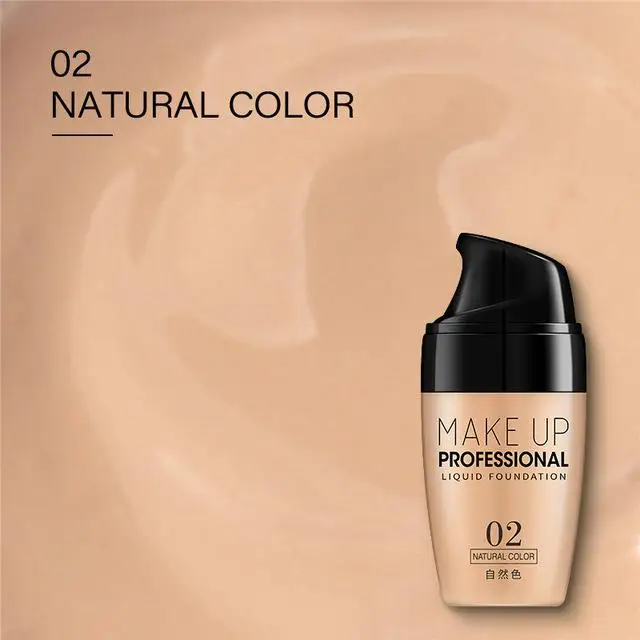 laikou Full Cover Liquid Foundation Makeup Face Base Long Lasting Concealer Primer BB Cream Make Up Cosmetics 50ml - Color: 02 Natural color