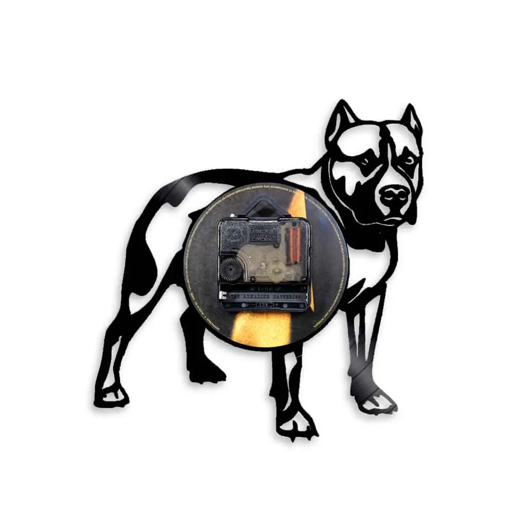 Pitbull домашний Настенный декор декоративные настенные часы собака порода подарки Pitbull мама Виниловая пластинка настенные часы Американский хулиган мама Ретро часы