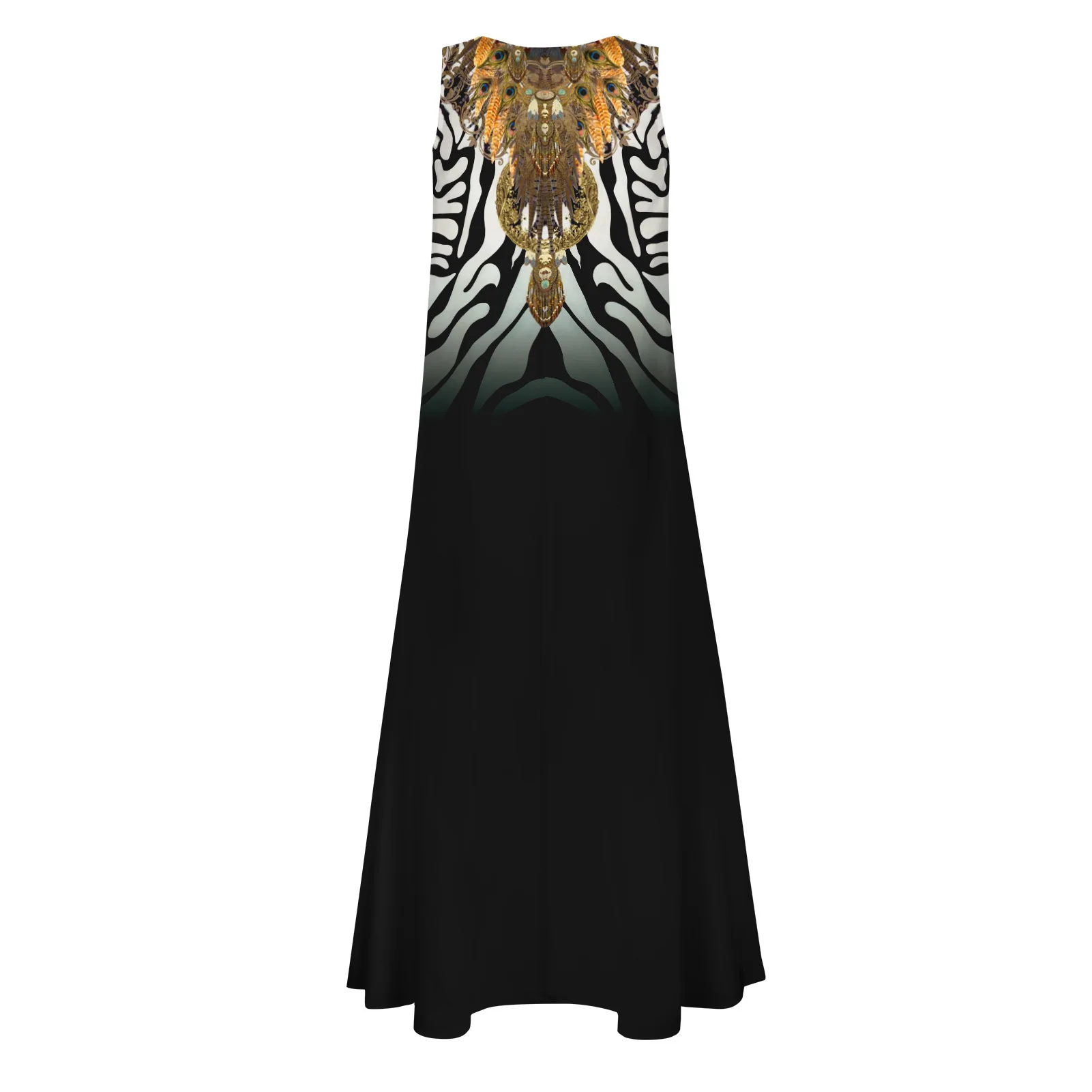 

Fashion Summer Women Gothic Tiger Pattern Print Long Maxi Dress Loose Sleeveless Female Dress 2021