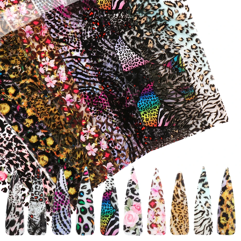 10 шт. 20x4 см с леопардовым принтом Фольга для ногтей наклейки Обертывания Набор