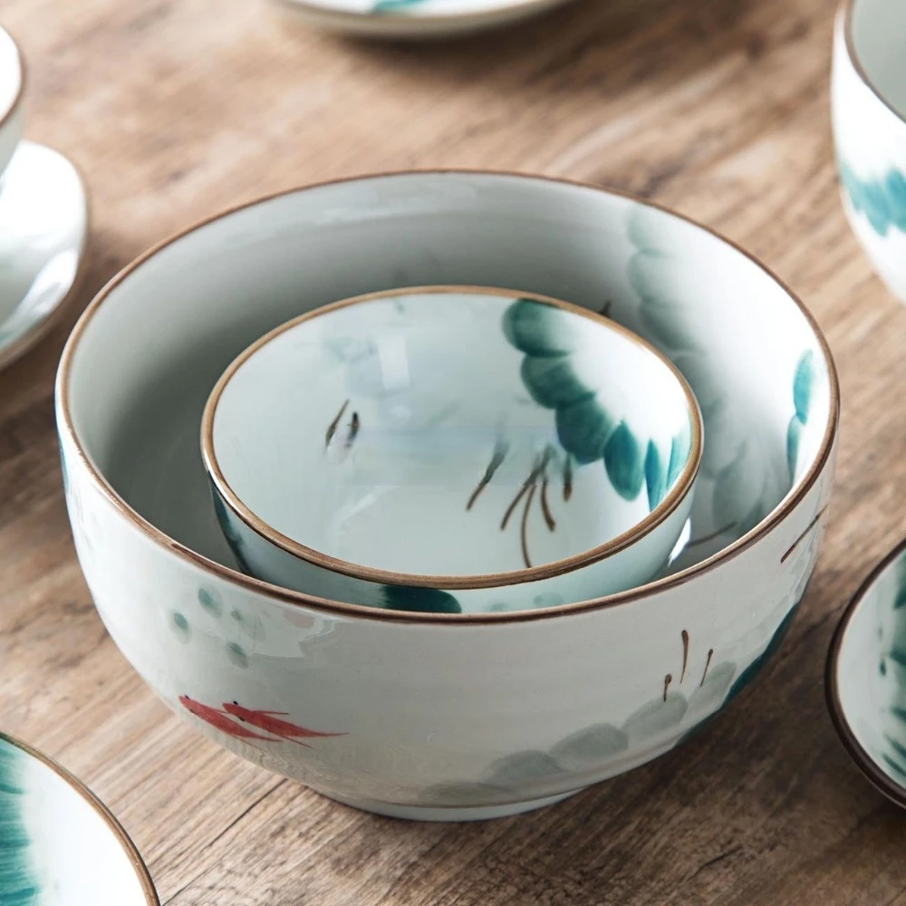 

1Pc Large Ceramic Bowl Rice Kitchen Tableware Fruit Mixing Salad Dinnerware Ramen Noodles Soup s China Porcelain