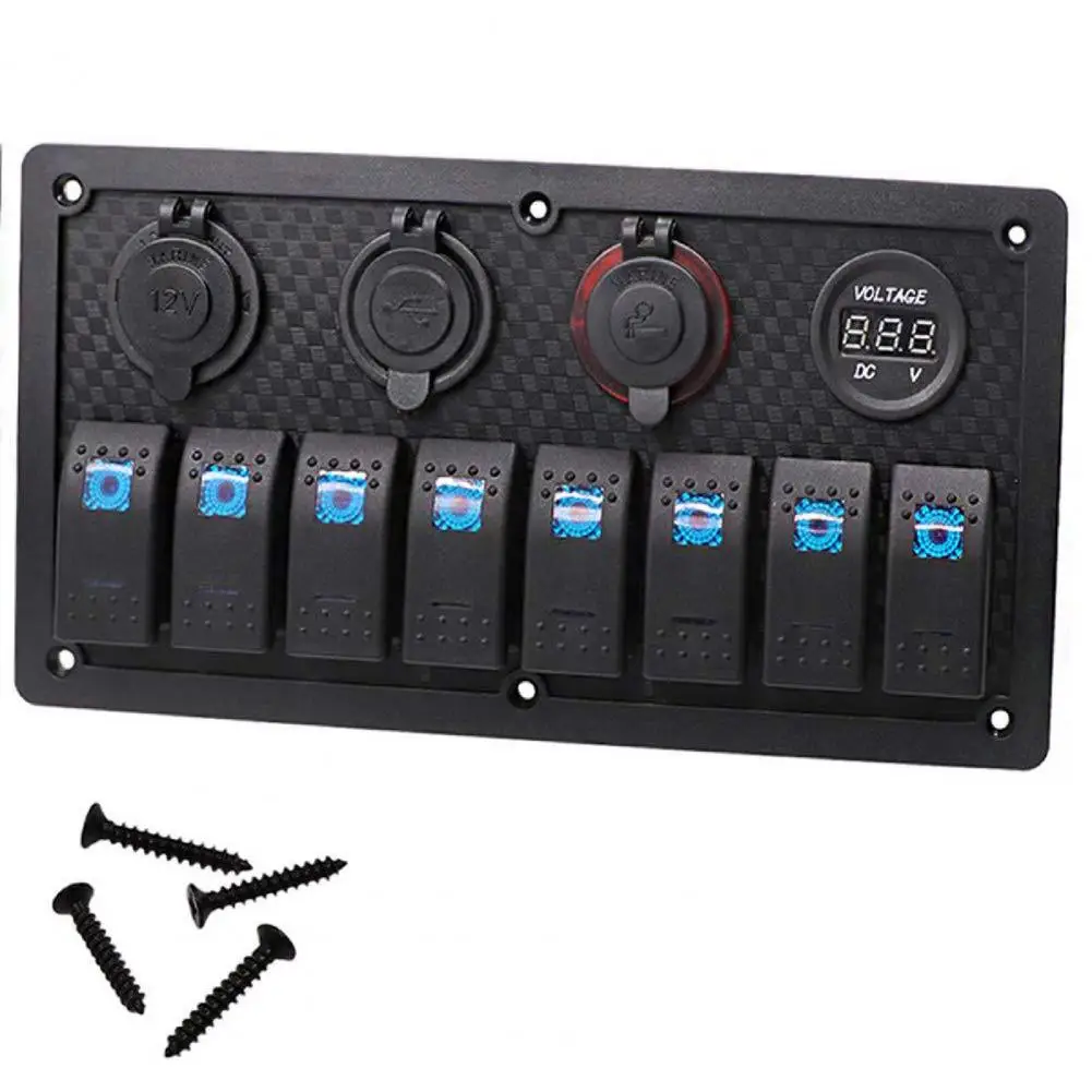 

HXA84-1 Switch Panel Overcurrent Protection 8 Gang Waterproof Boat Marine Rocker Switch Panel for 12V/24V Cars